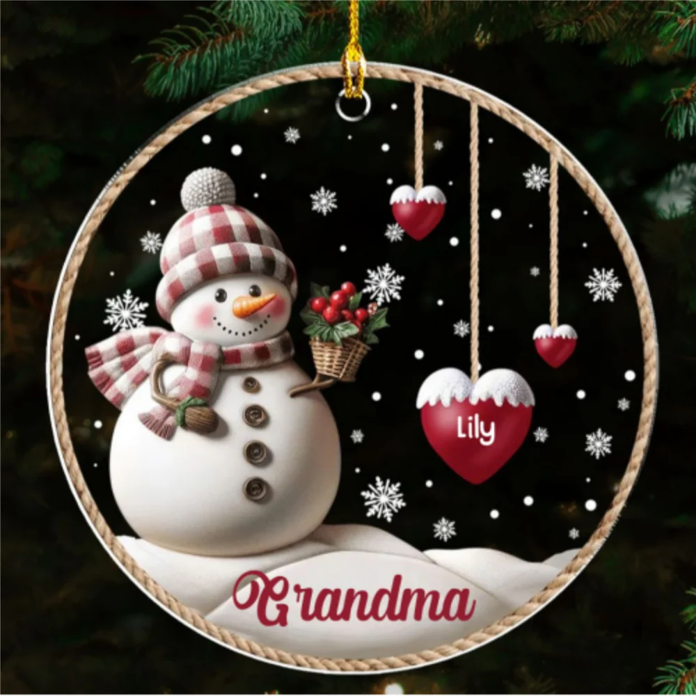 Happy Christmas Snowman Grandma - Personalized Custom 3D Inflated Effect Acrylic Ornament - Image 7