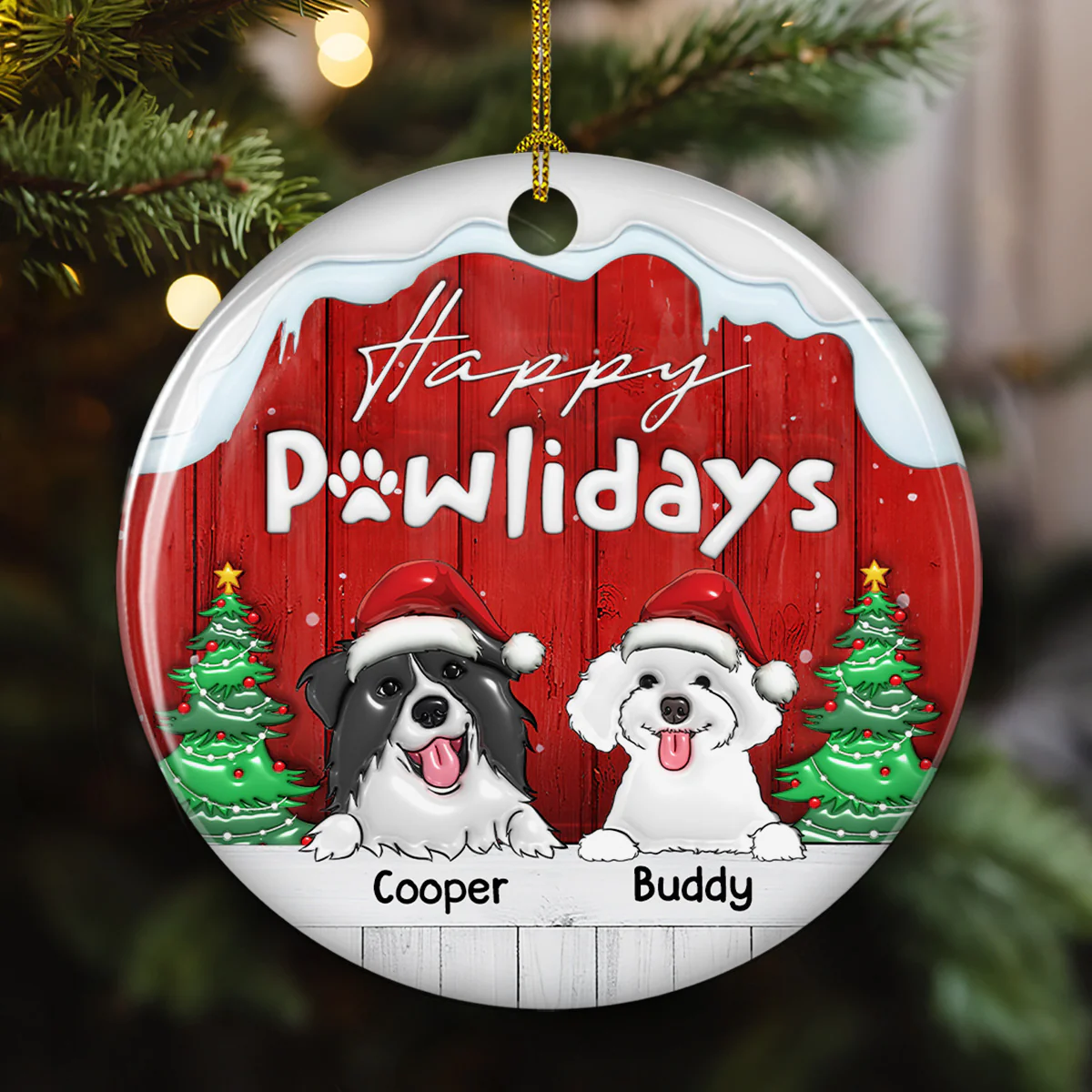 Happy Holiday To Our Dogs - Personalized Custom 3D Inflated Effect Ceramic Ornament - Image 3