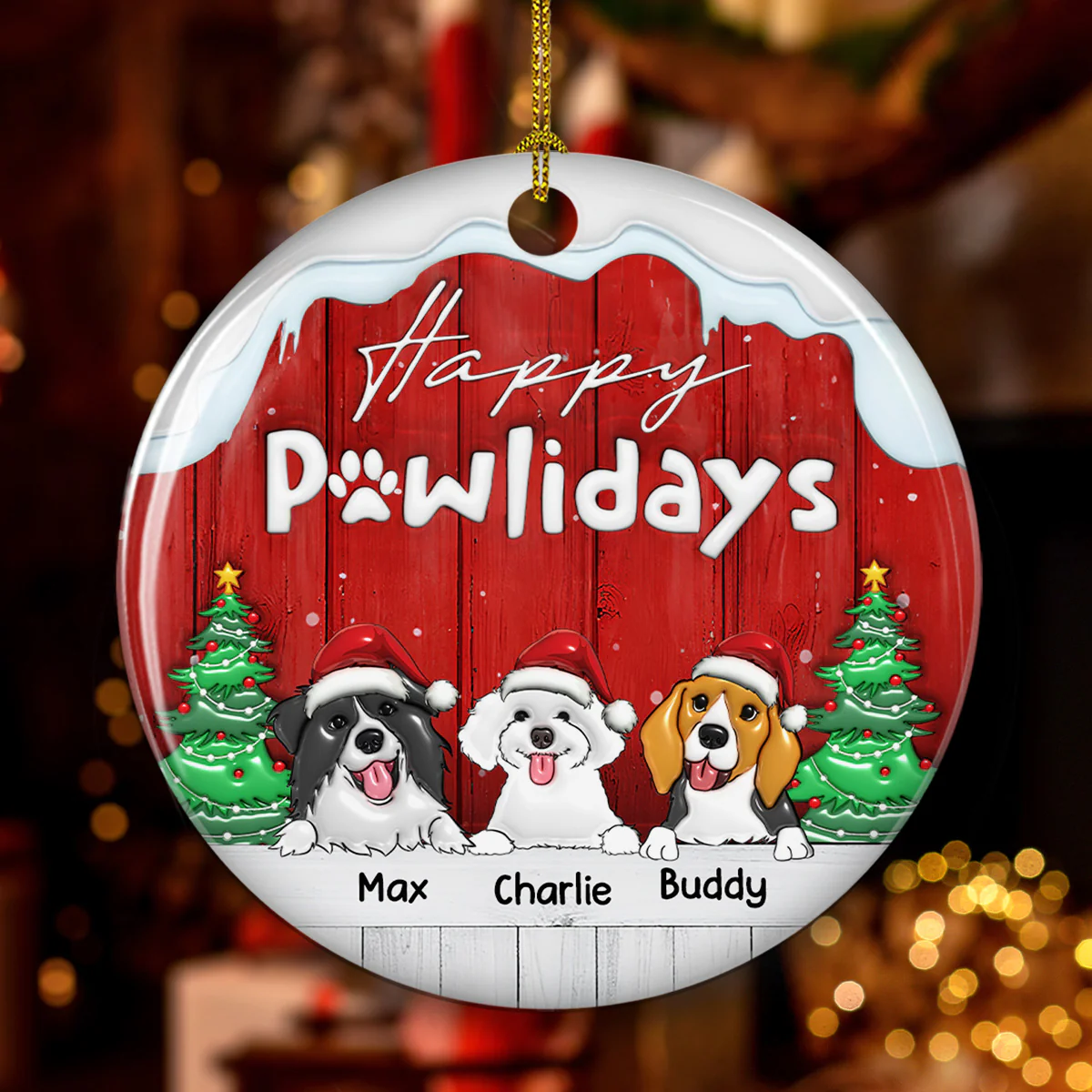 Happy Holiday To Our Dogs - Personalized Custom 3D Inflated Effect Ceramic Ornament - Image 4