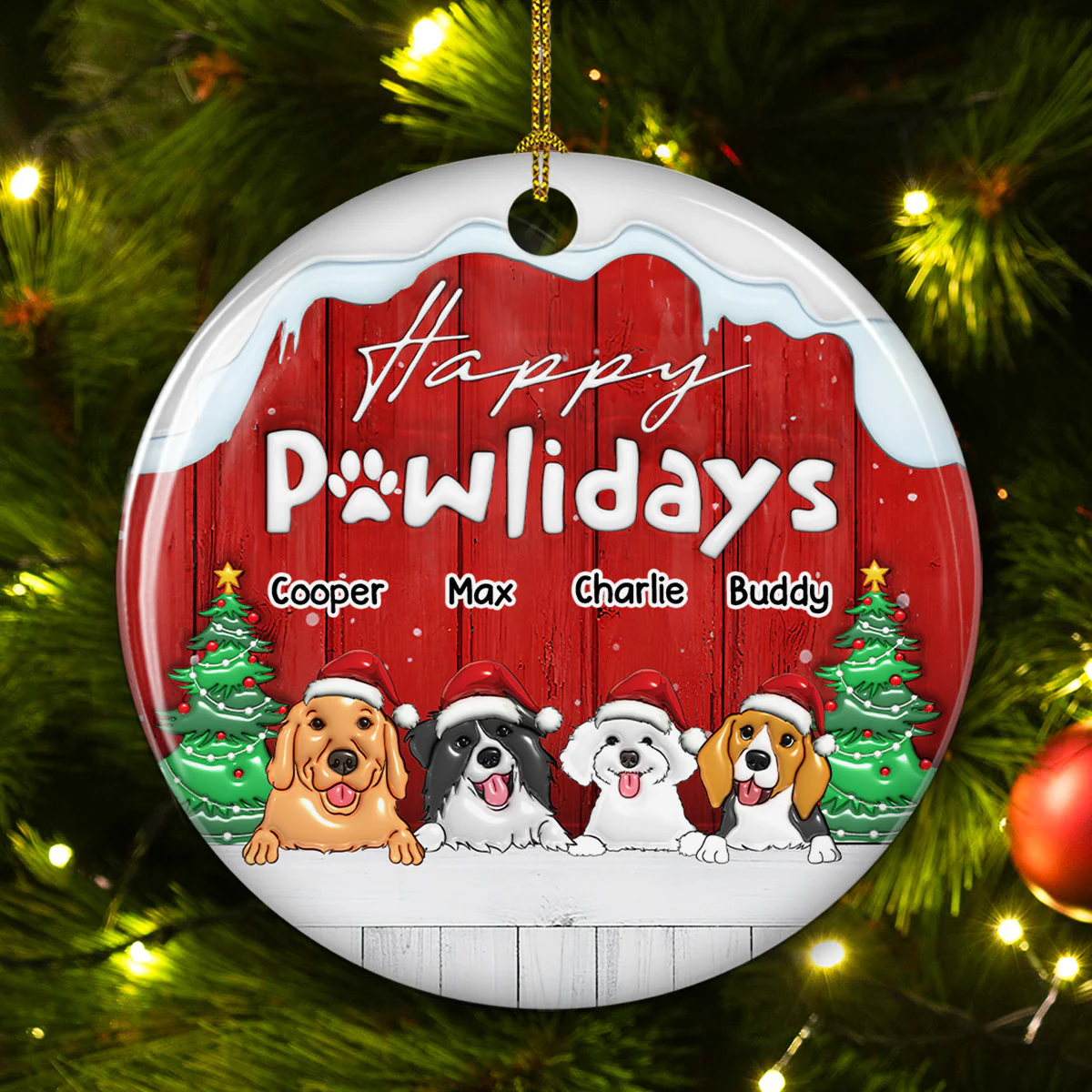 Happy Holiday To Our Dogs - Personalized Custom 3D Inflated Effect Ceramic Ornament - Image 5