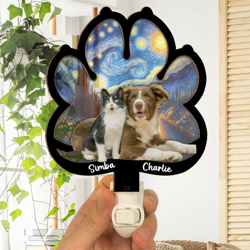 Lay Here With Pet Ver Photo - Personalized Custom Wood And Acrylic Night Light - Image 4