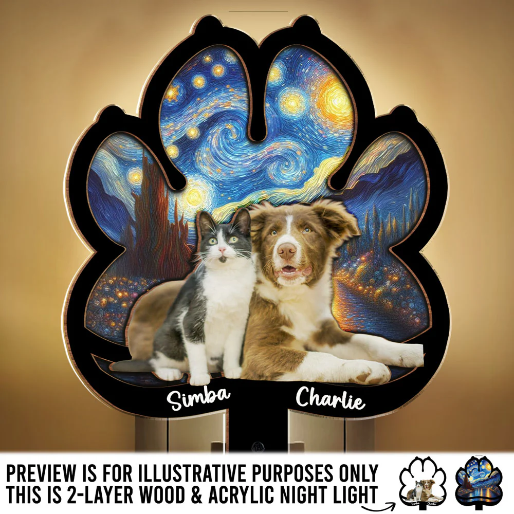 Lay Here With Pet Ver Photo - Personalized Custom Wood And Acrylic Night Light - Image 6