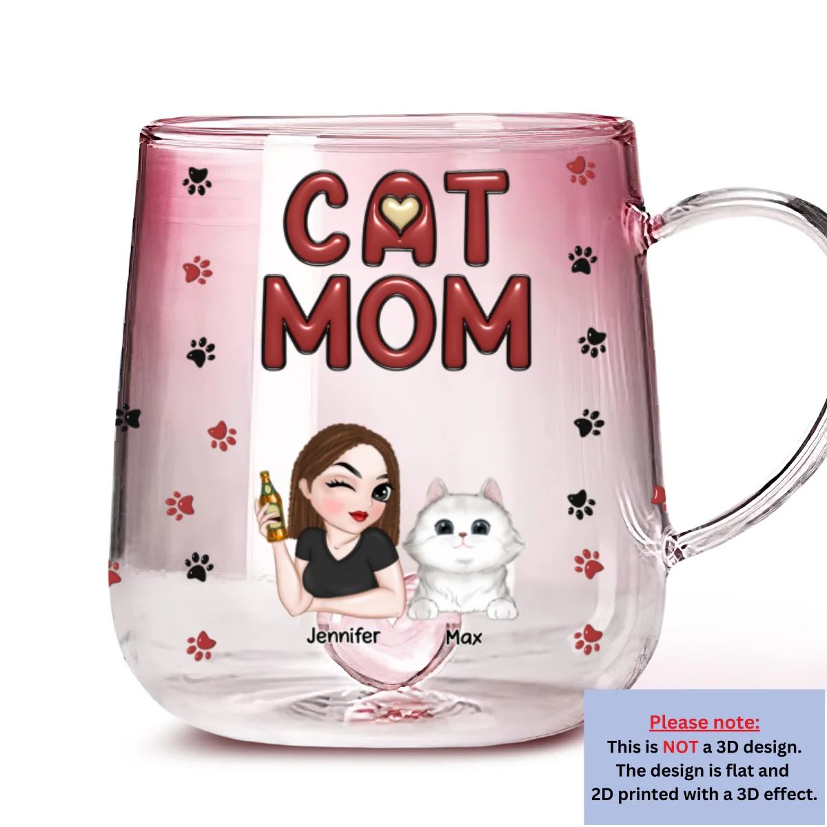 Lovely Cat Mom - Personalized Custom Pink Gradient Glass Mug - Image 6
