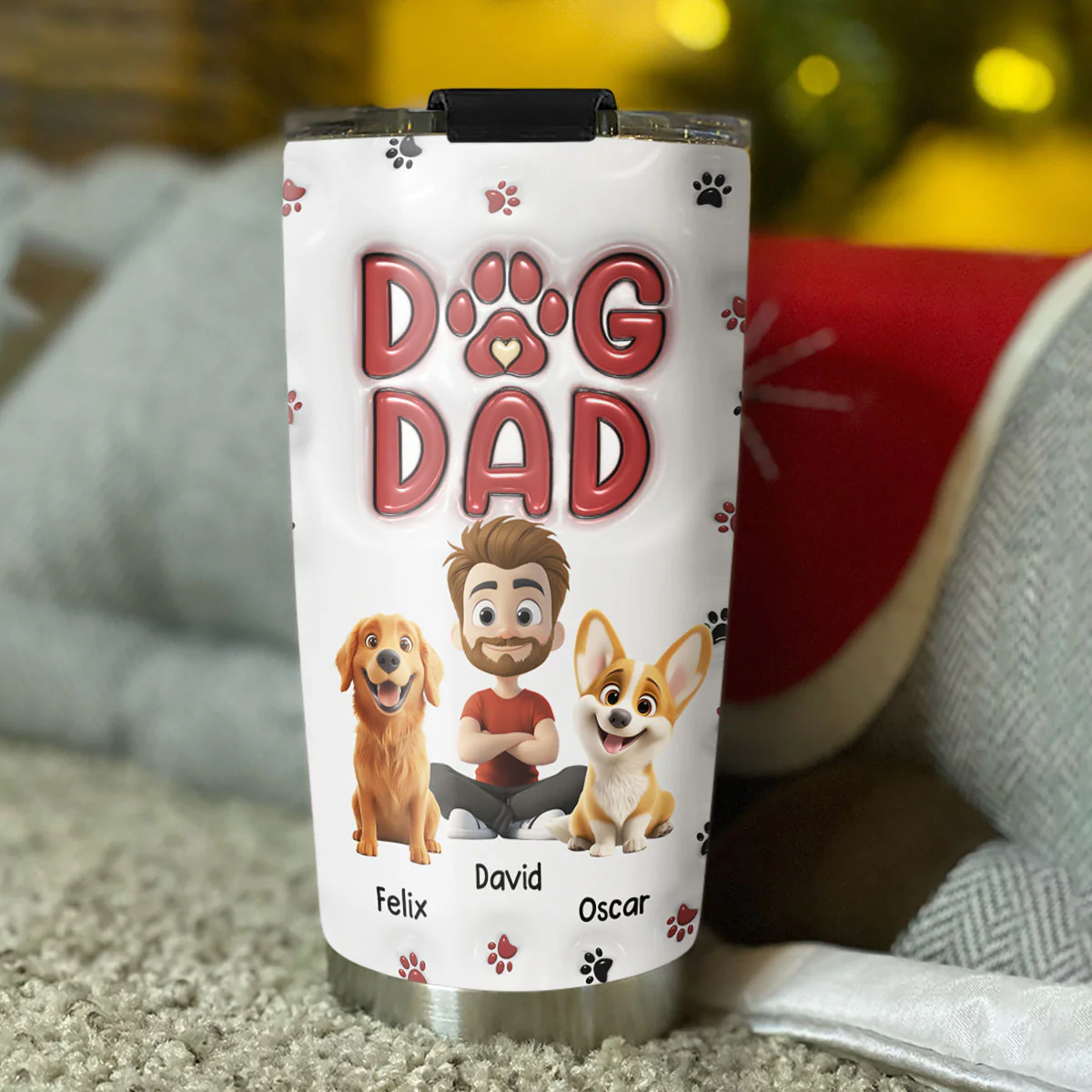 Lovely Dog Dad New Style - Personalized Custom 3D Inflated Effect Tumbler - Image 3