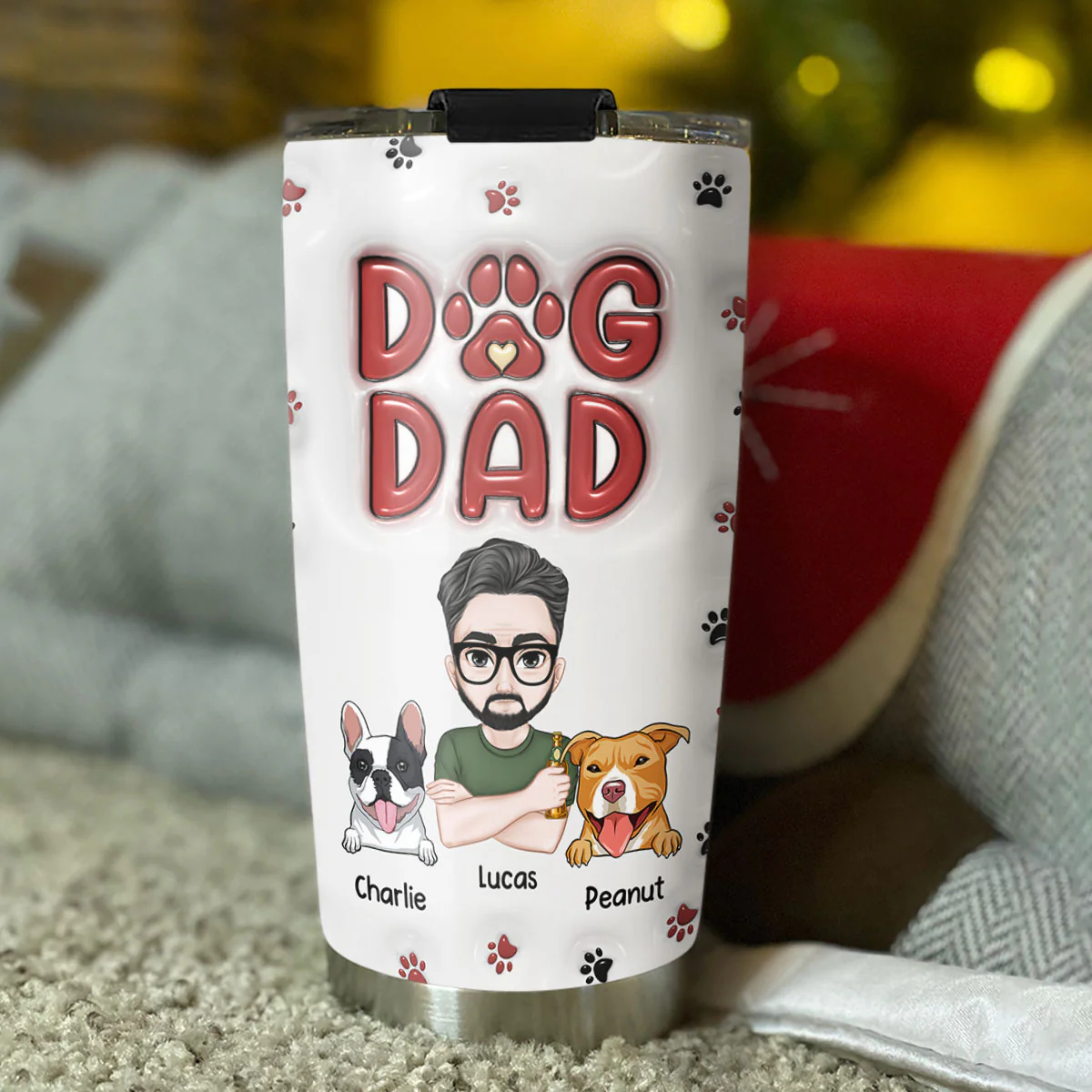 Lovely Dog Dad - Personalized Custom 3D Inflated Effect Tumbler - Image 3