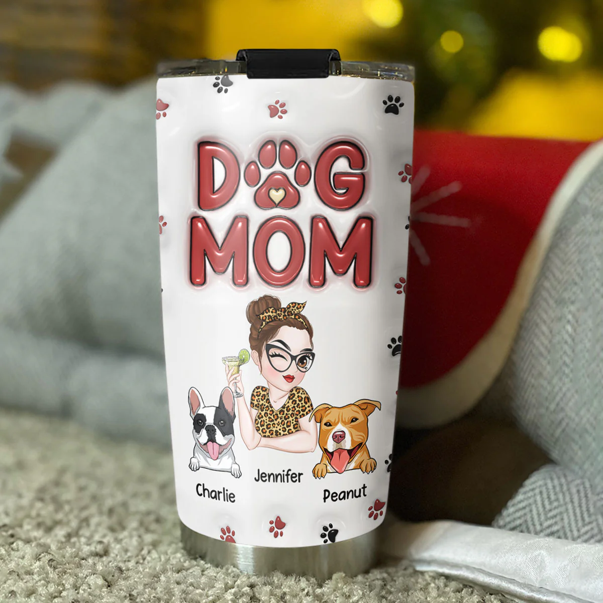Lovely Dog Mom - Personalized Custom 3D Inflated Effect Tumbler - Image 3