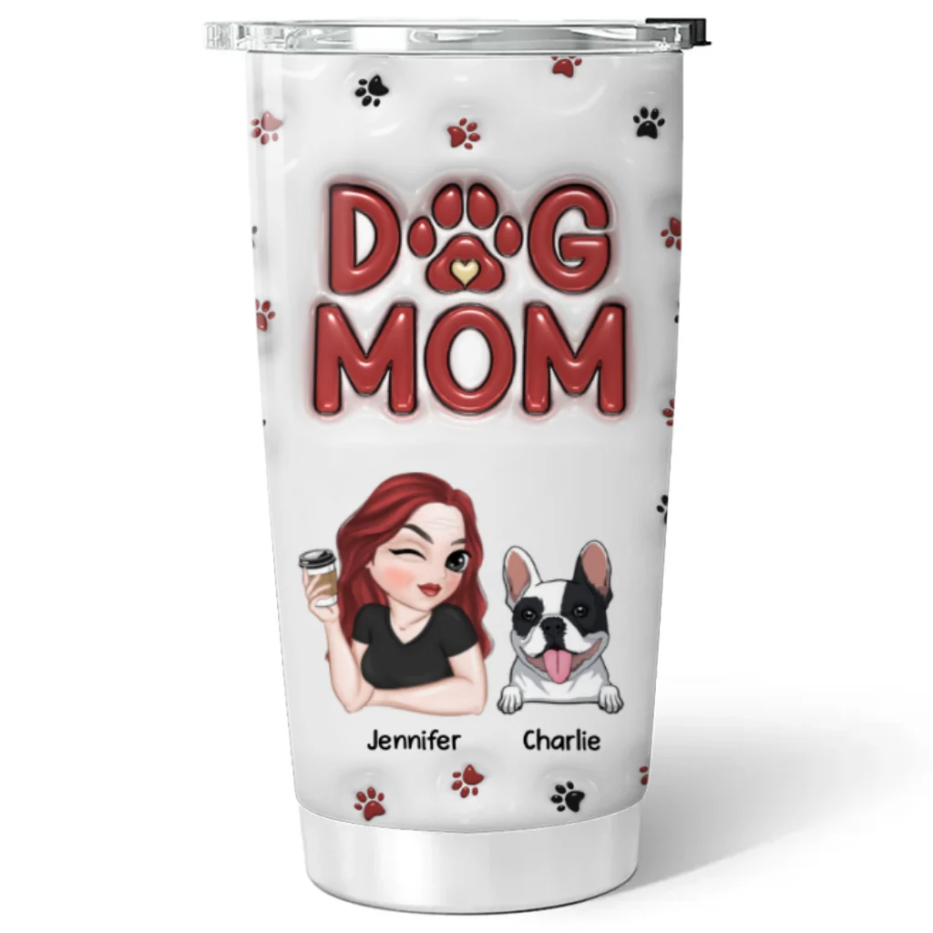 Lovely Dog Mom - Personalized Custom 3D Inflated Effect Tumbler - Image 5