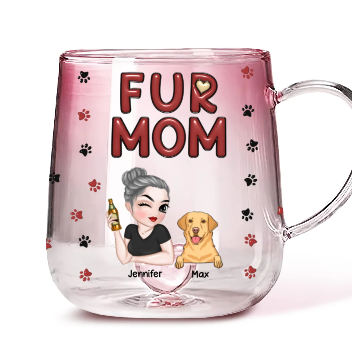 Lovely Fur Mom - Personalized Custom Pink Gradient Glass Mug - Image 6