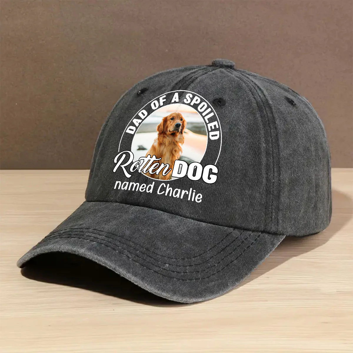 Lovely Spoiled Rotten Dog Chibi Cartoon Photo - Personalized Custom Vintage Washed Denim Cap - Image 4