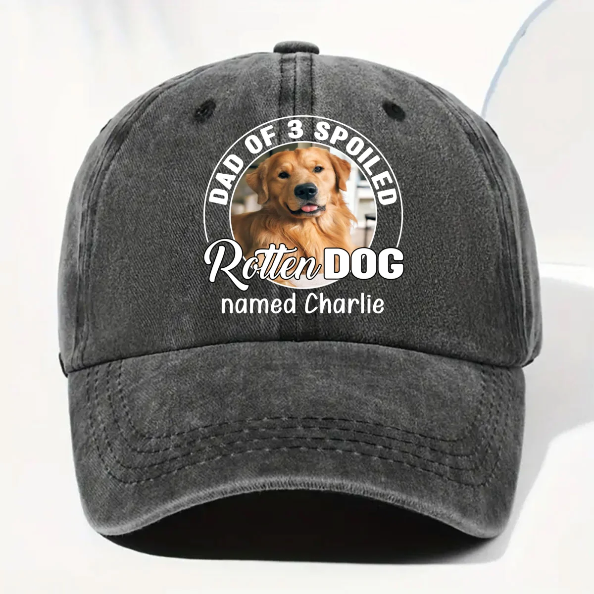 Lovely Spoiled Rotten Dog Chibi Cartoon Photo - Personalized Custom Vintage Washed Denim Cap - Image 7