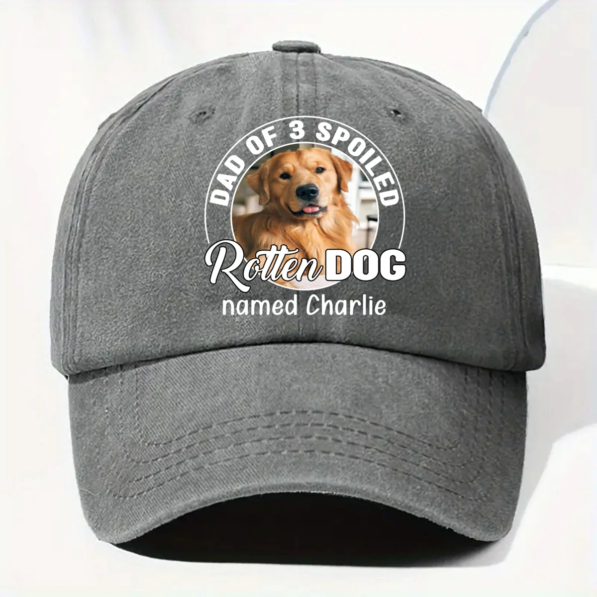 Lovely Spoiled Rotten Dog Chibi Cartoon Photo - Personalized Custom Vintage Washed Denim Cap - Image 8
