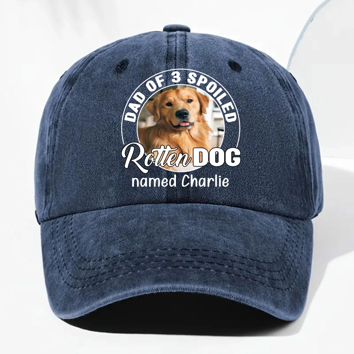 Lovely Spoiled Rotten Dog Chibi Cartoon Photo - Personalized Custom Vintage Washed Denim Cap - Image 9