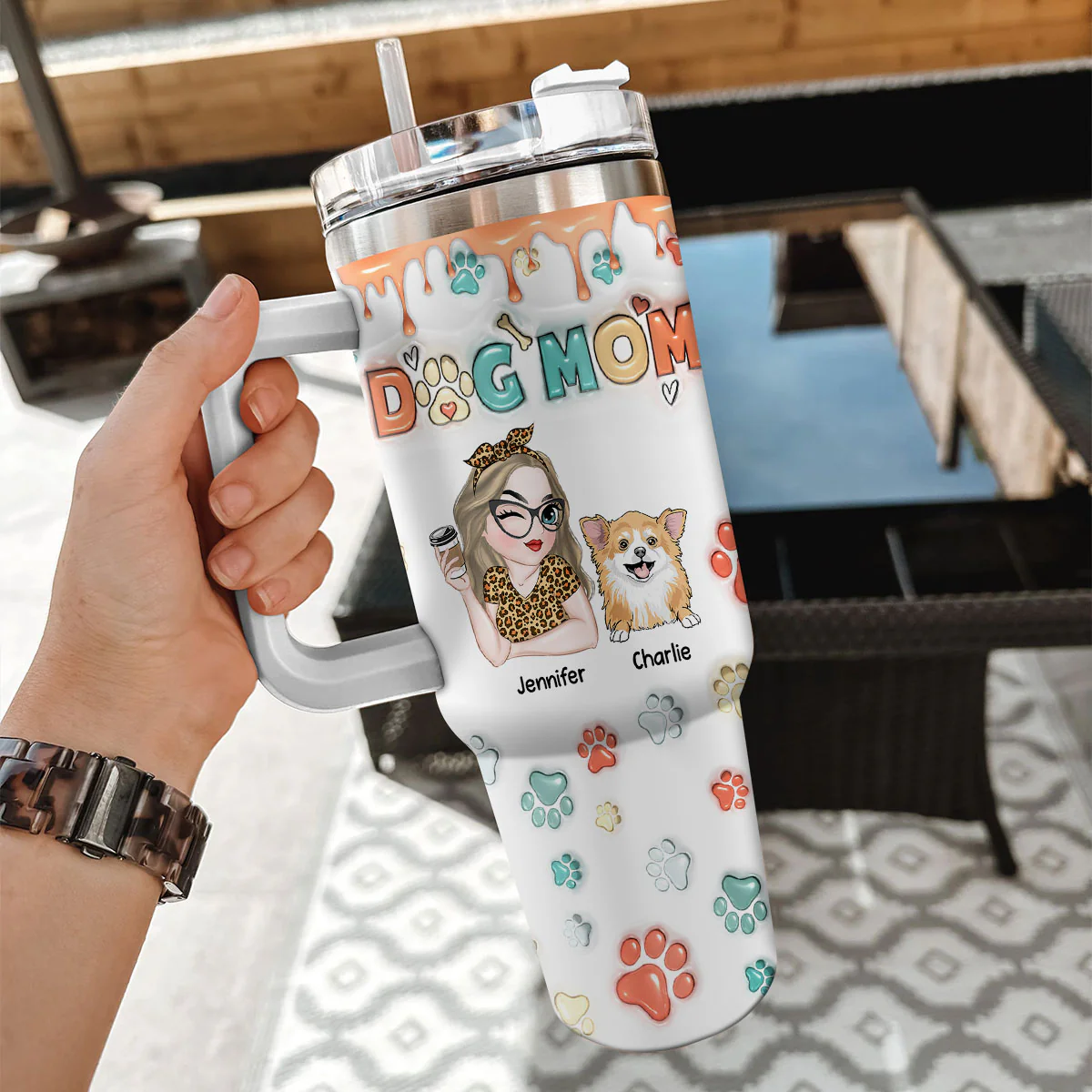 Mom Of Dogs Ver 2 - Personalized Custom 3D Inflated Effect Printed 40 Oz Tumbler - Image 3