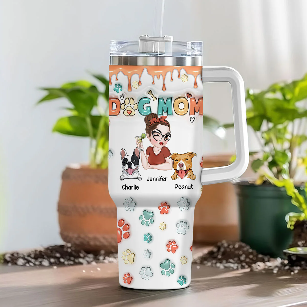Mom Of Dogs Ver 2 - Personalized Custom 3D Inflated Effect Printed 40 Oz Tumbler - Image 4