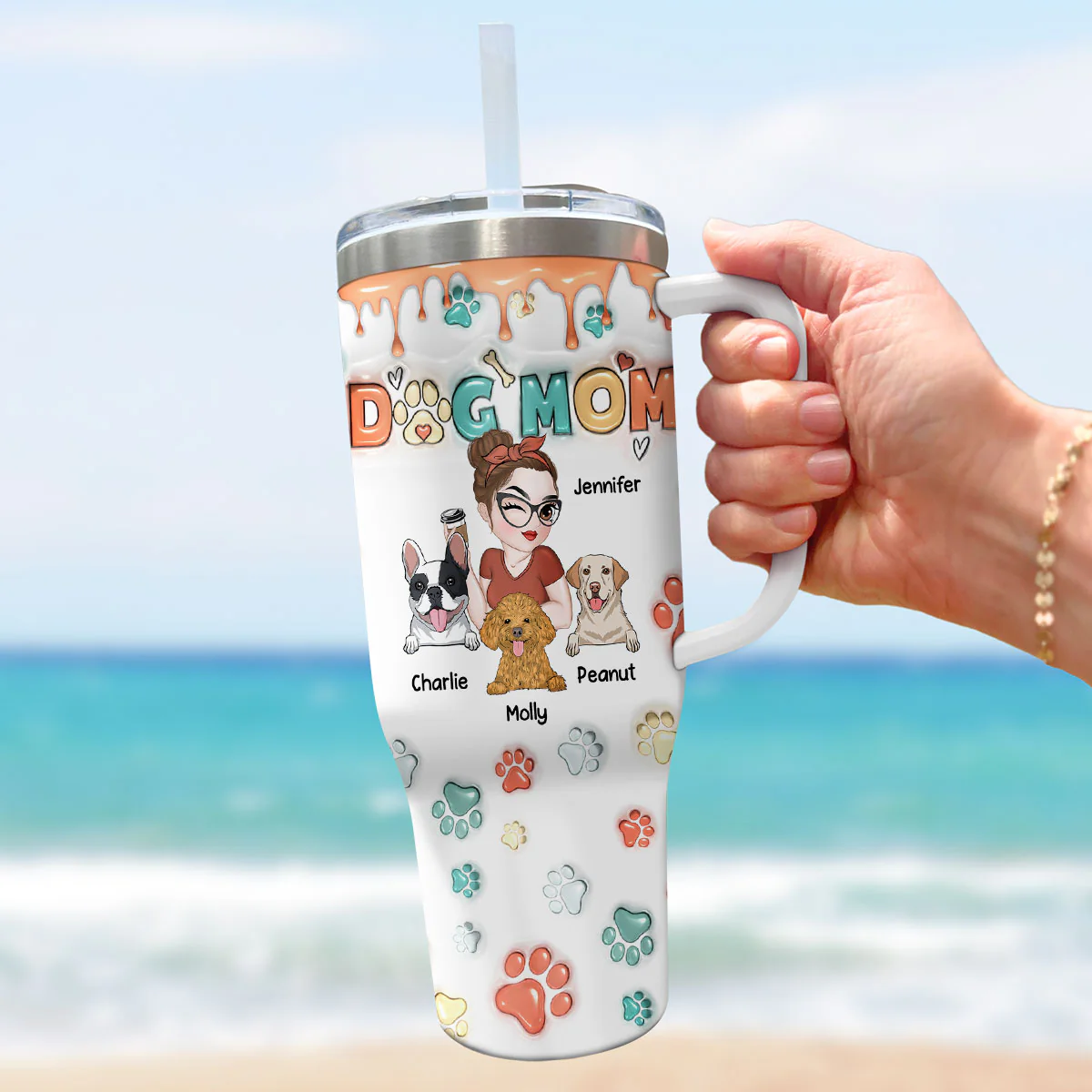 Mom Of Dogs Ver 2 - Personalized Custom 3D Inflated Effect Printed 40 Oz Tumbler - Image 5