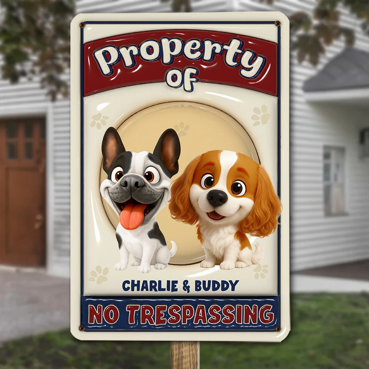 No Trespassing Ver Caricature Dog - Personalized Custom 3D Inflated Effect Metal Sign - Image 3