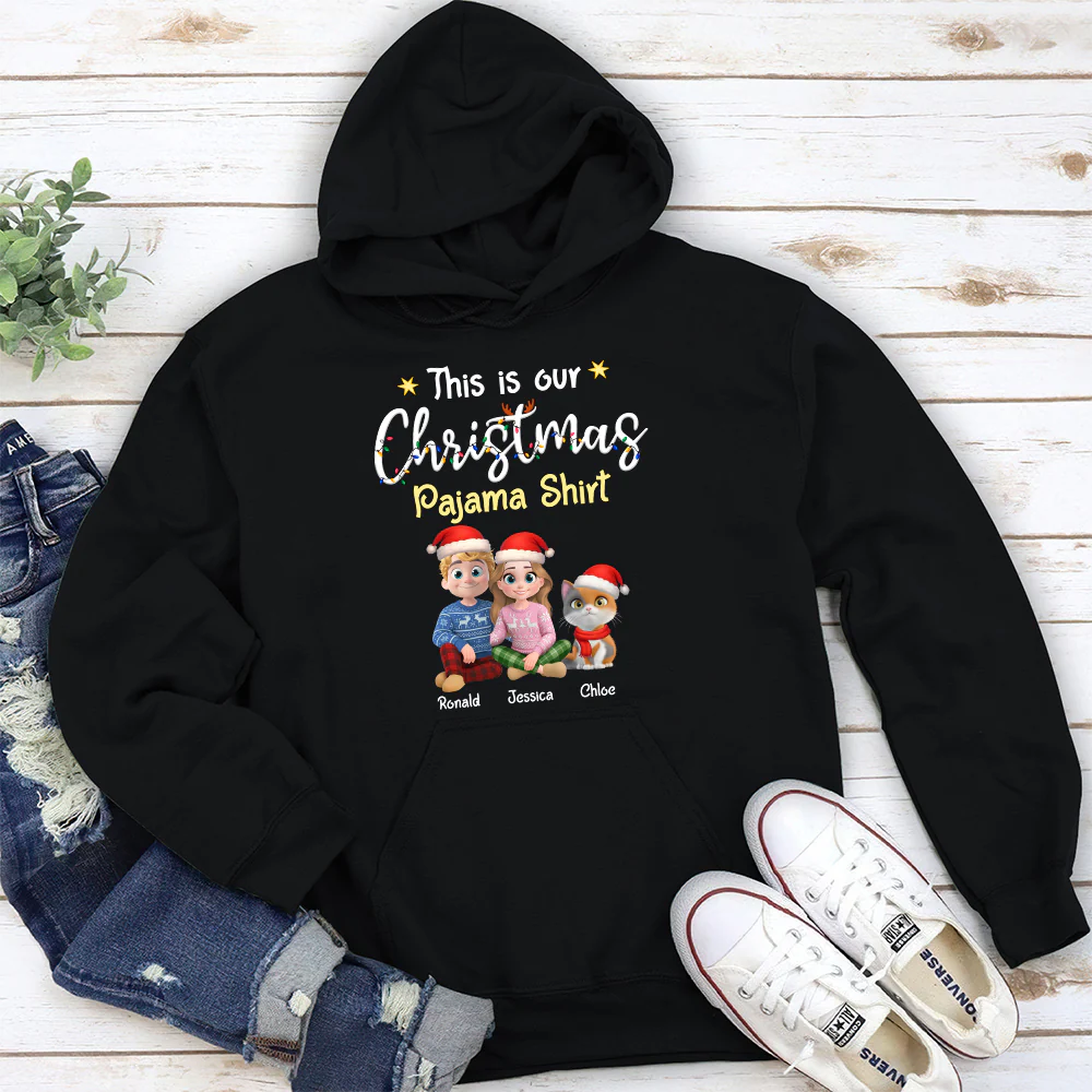 Pawjama Shirt Cat Christmas Ver Couple - Personalized Custom Hoodie - Image 3