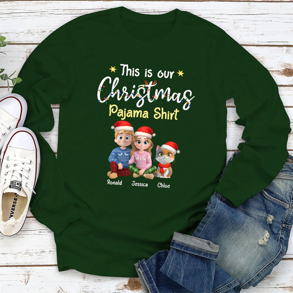 Pawjama Shirt Cat Christmas Ver Couple - Personalized Custom Long Sleeve T-Shirt - Image 4