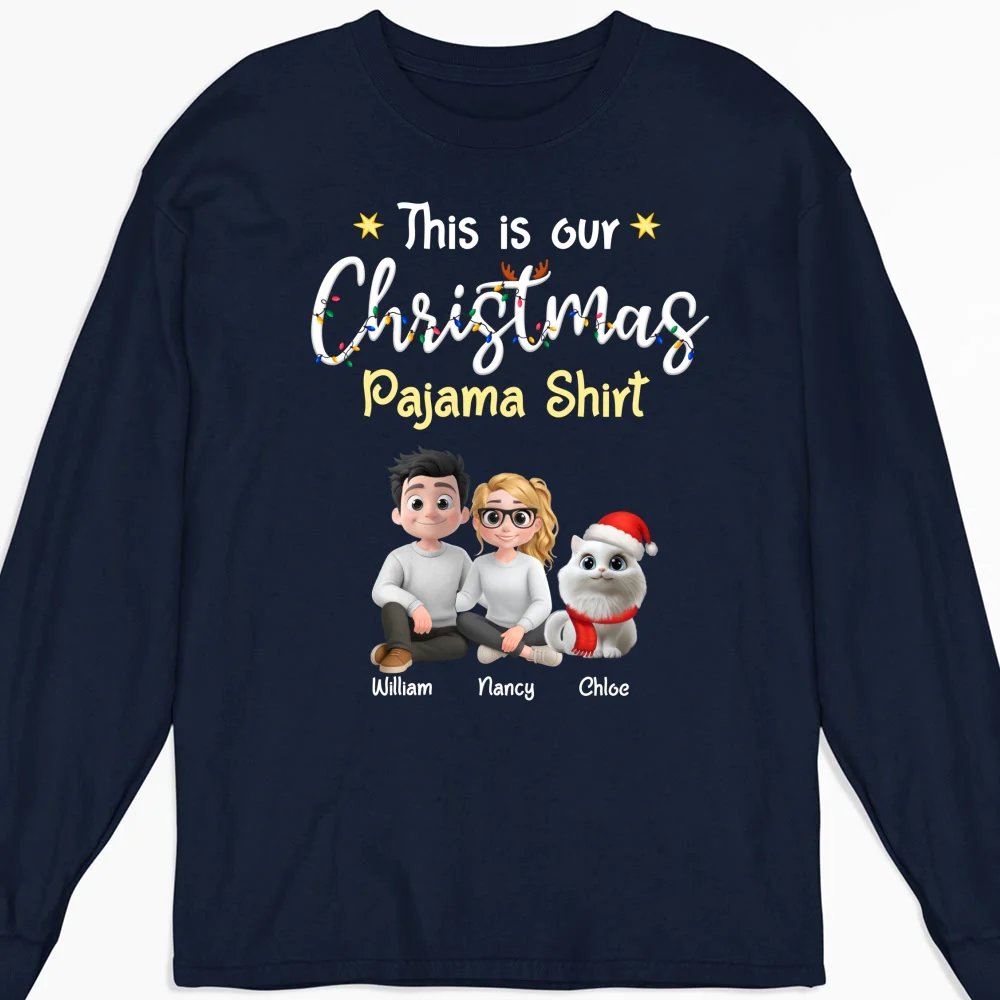 Pawjama Shirt Cat Christmas Ver Couple - Personalized Custom Long Sleeve T-Shirt - Image 6