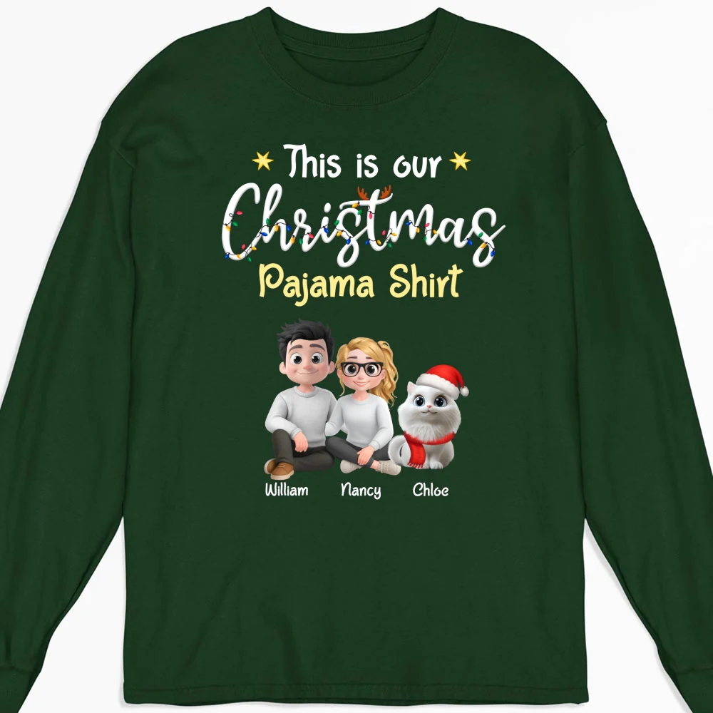 Pawjama Shirt Cat Christmas Ver Couple - Personalized Custom Long Sleeve T-Shirt - Image 7