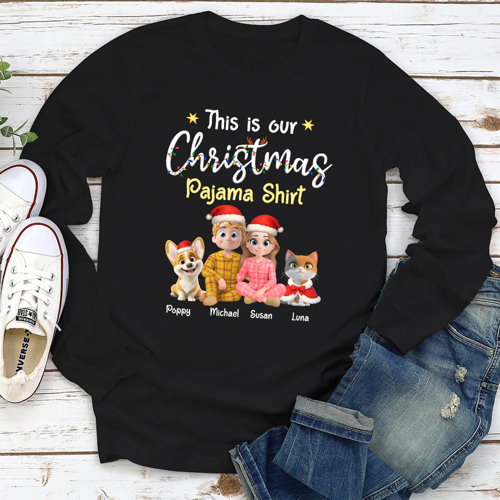Pawjama Shirt Pet Christmas Ver Couple - Personalized Custom Long Sleeve T-Shirt - Image 3