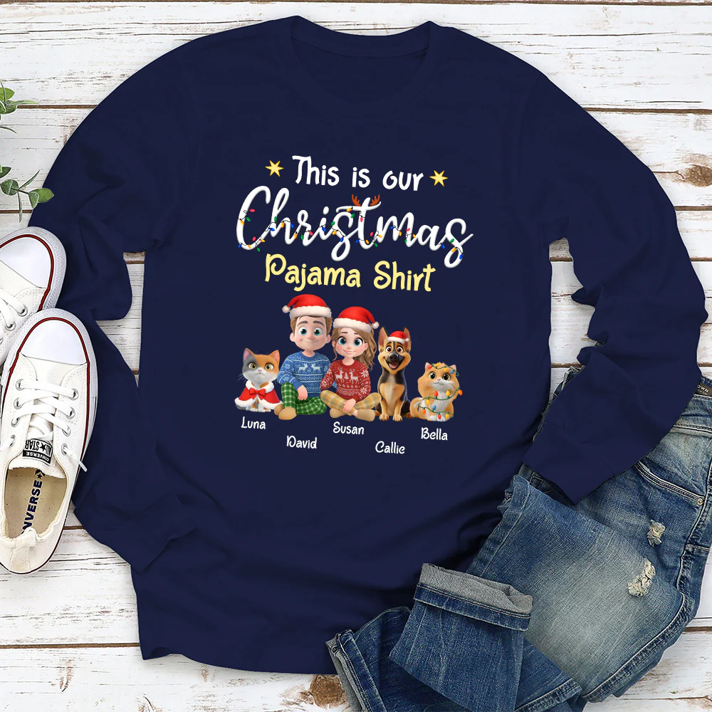 Pawjama Shirt Pet Christmas Ver Couple - Personalized Custom Long Sleeve T-Shirt - Image 4