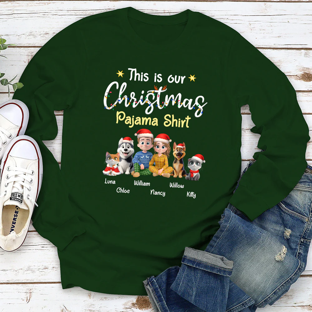 Pawjama Shirt Pet Christmas Ver Couple - Personalized Custom Long Sleeve T-Shirt - Image 5