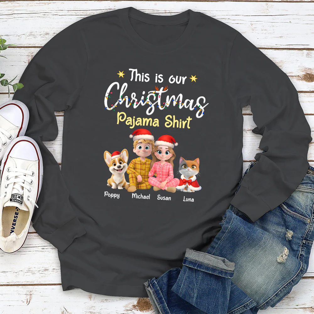 Pawjama Shirt Pet Christmas Ver Couple - Personalized Custom Long Sleeve T-Shirt - Image 6