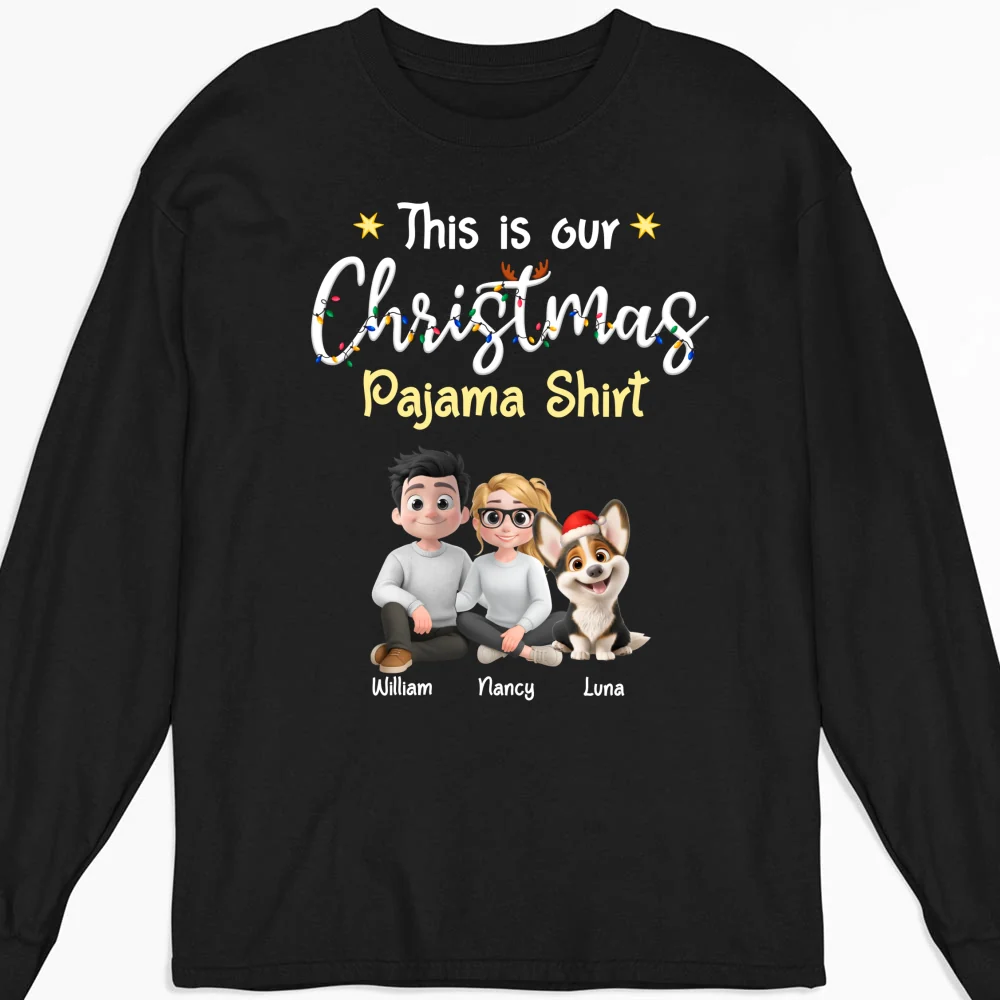 Pawjama Shirt Pet Christmas Ver Couple - Personalized Custom Long Sleeve T-Shirt - Image 7