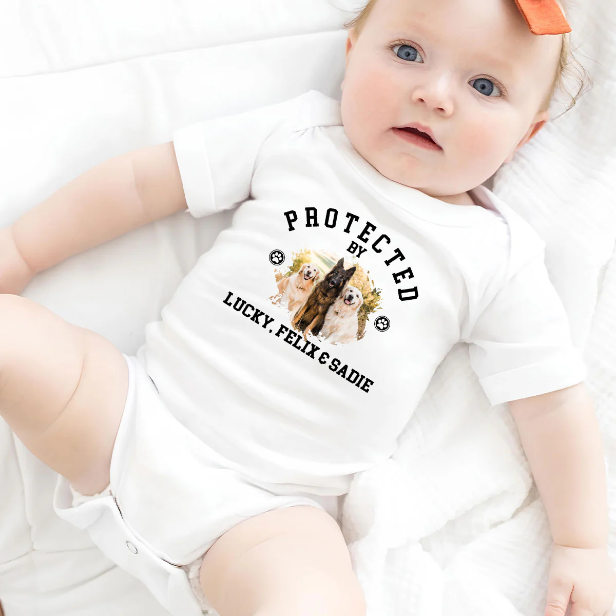 Protected By Dog New Style Photo - Personalized Custom Baby Onesie - Image 3