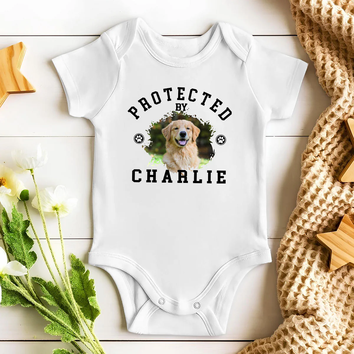 Protected By Dog New Style Photo - Personalized Custom Baby Onesie - Image 4