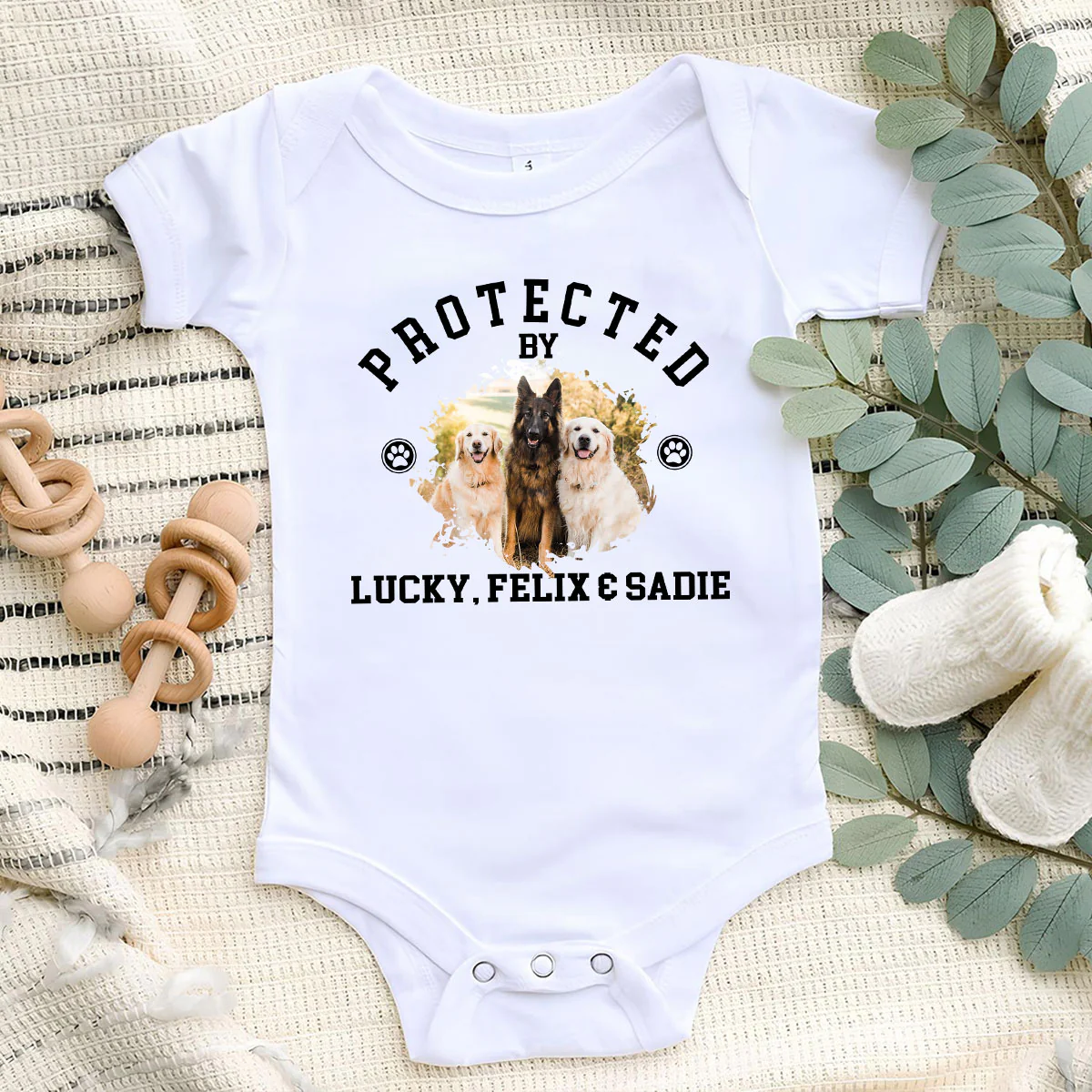 Protected By Dog New Style Photo - Personalized Custom Baby Onesie - Image 5