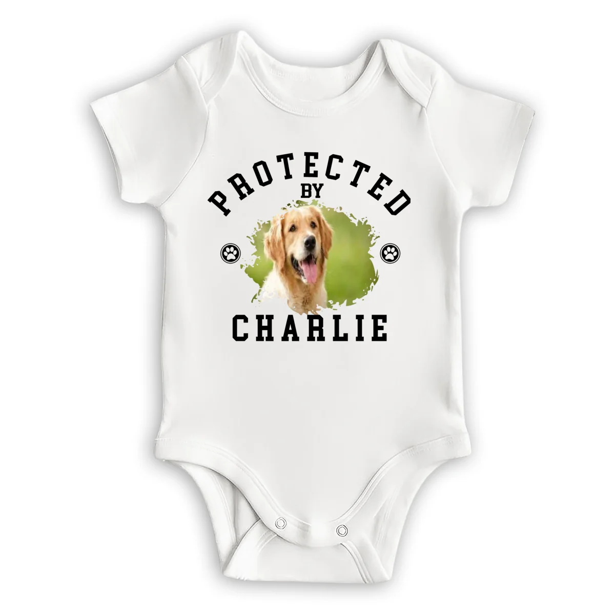 Protected By Dog New Style Photo - Personalized Custom Baby Onesie - Image 6