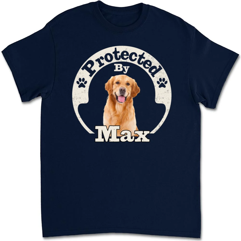 Protected By Human Dog Photo Ver 2 - Personalized Custom Unisex T-Shirt - Image 3