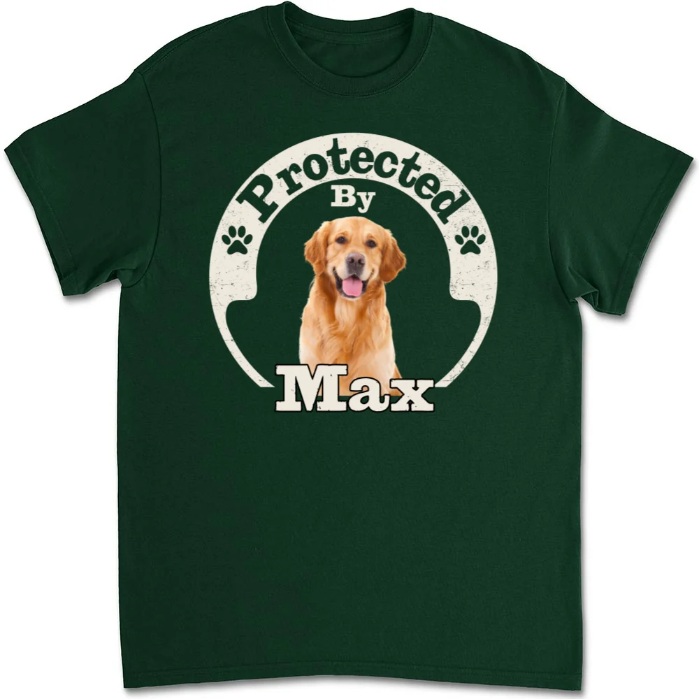 Protected By Human Dog Photo Ver 2 - Personalized Custom Unisex T-Shirt - Image 4