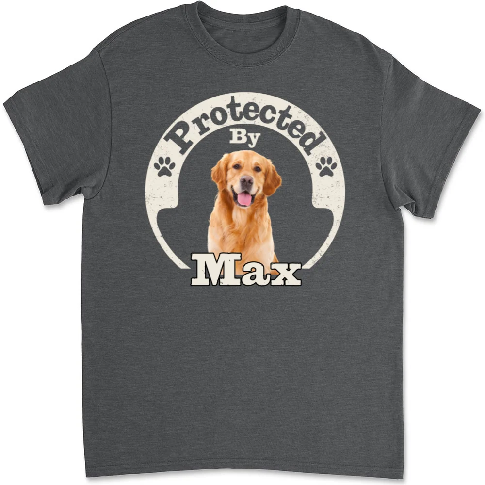 Protected By Human Dog Photo Ver 2 - Personalized Custom Unisex T-Shirt - Image 6