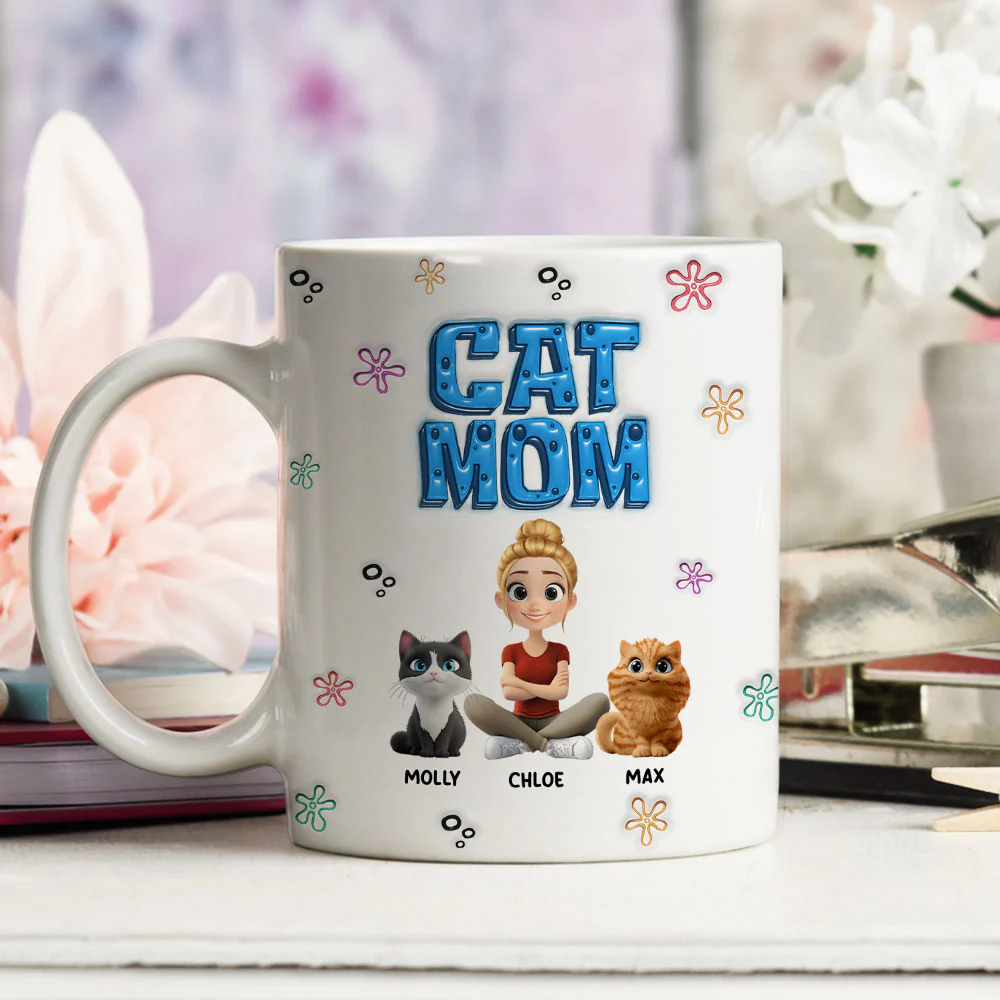 Sponge Cat Mom - Personalized Custom 3D Inflated Effect Mug - Image 4