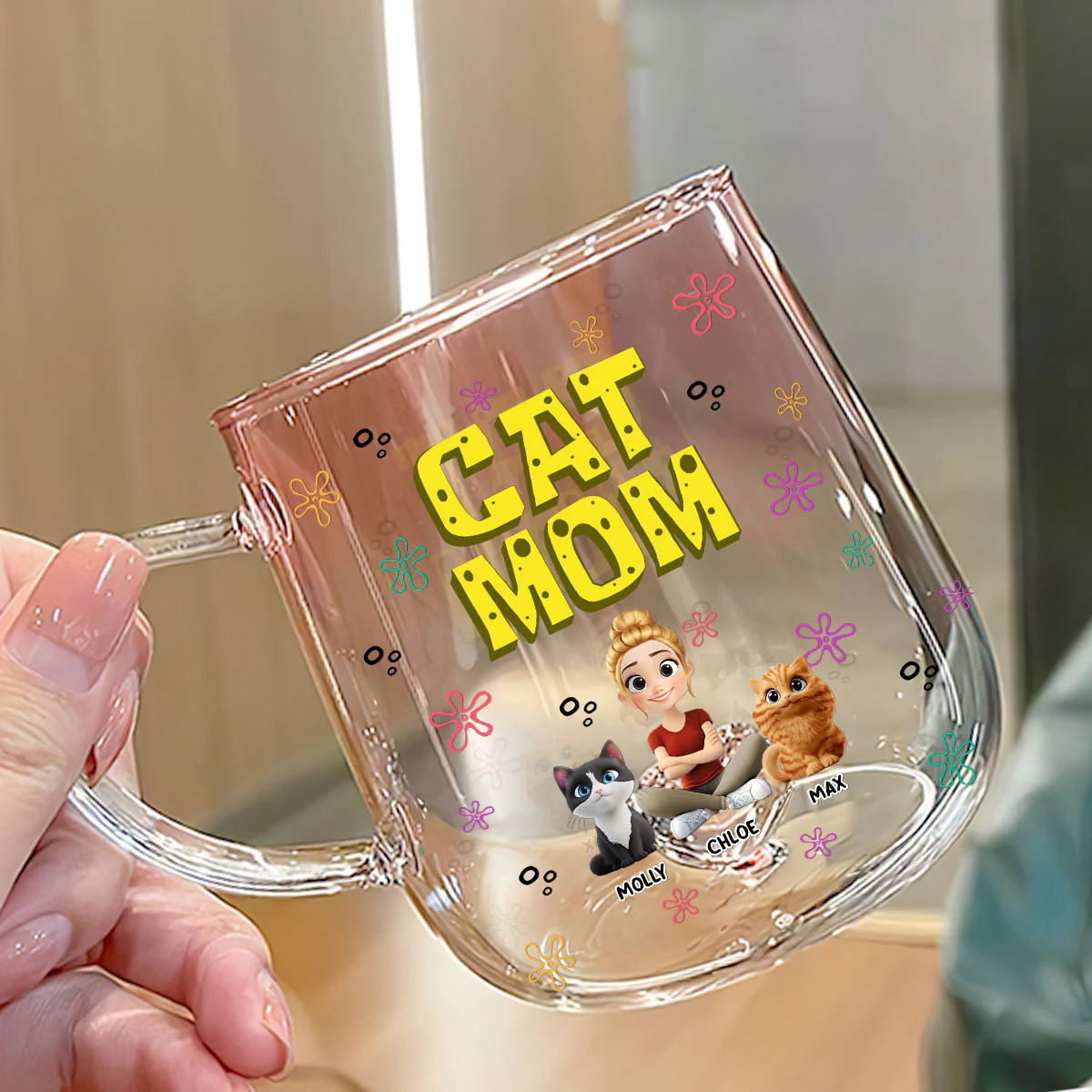Sponge Cat Mom - Personalized Custom Pink Gradient Glass Mug - Image 3