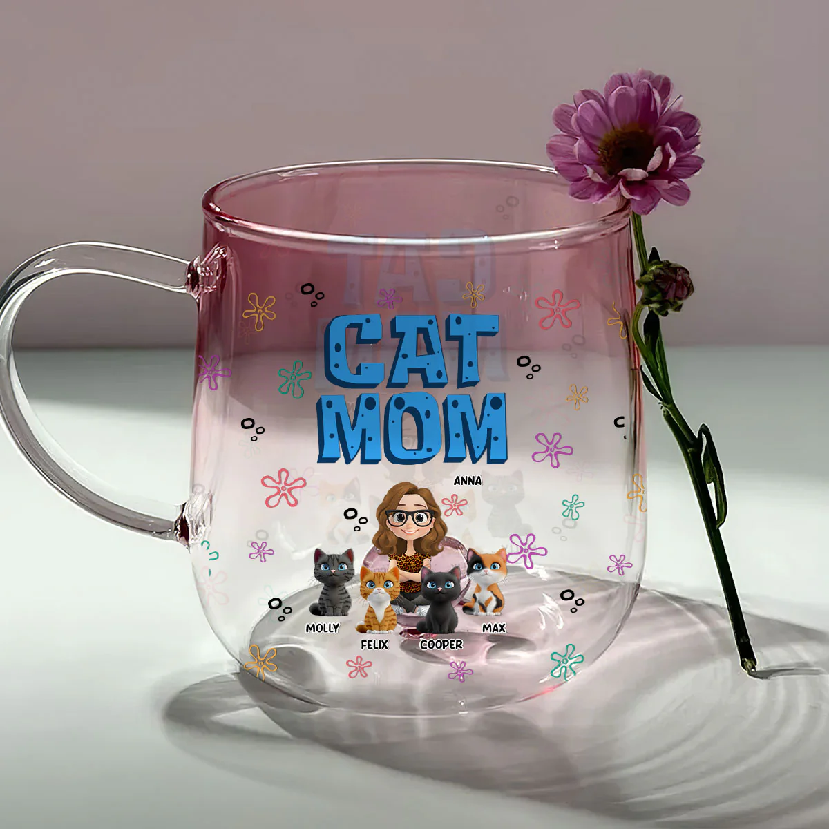 Sponge Cat Mom - Personalized Custom Pink Gradient Glass Mug - Image 4