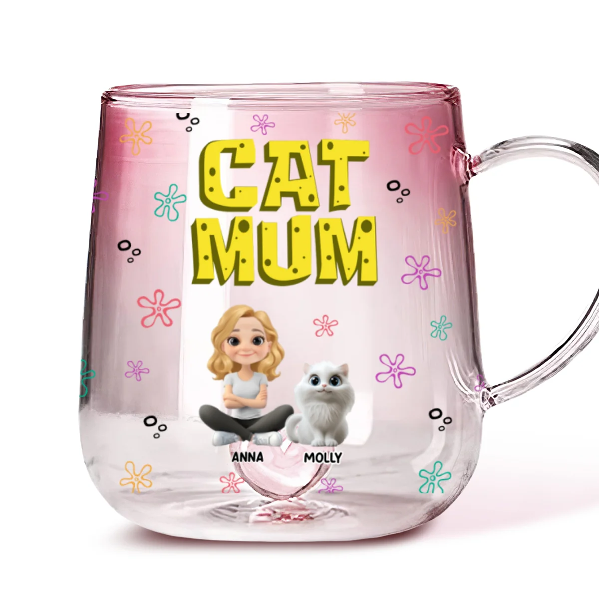 Sponge Cat Mom - Personalized Custom Pink Gradient Glass Mug - Image 5