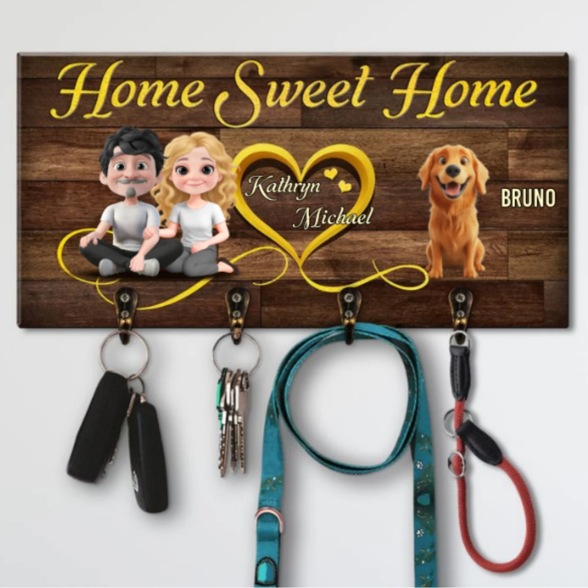 Sweet Dog And Human Family - Personalized Custom Wooden Key Holder - Image 5