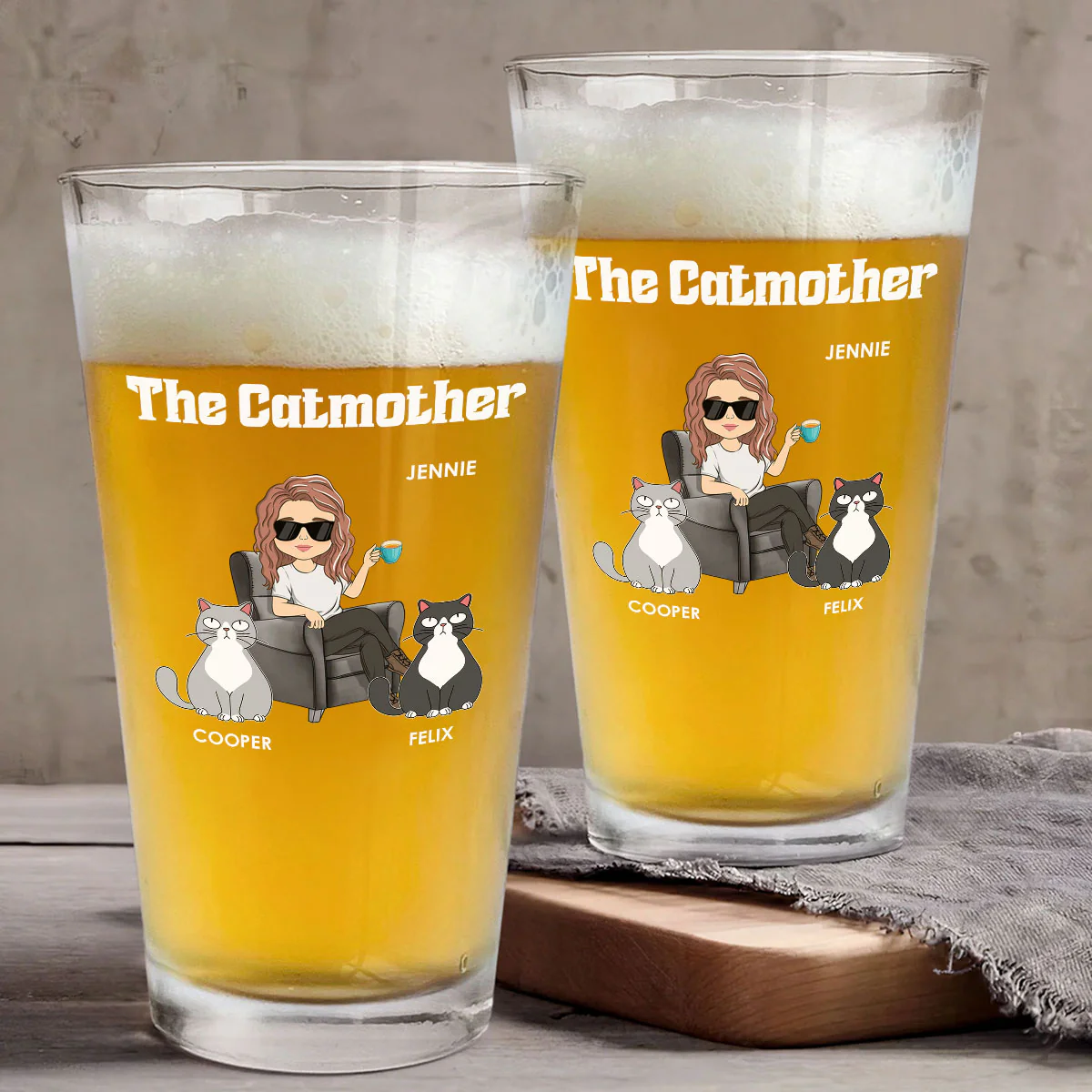 The Catmother - Personalized Custom Beer Glass - Image 4