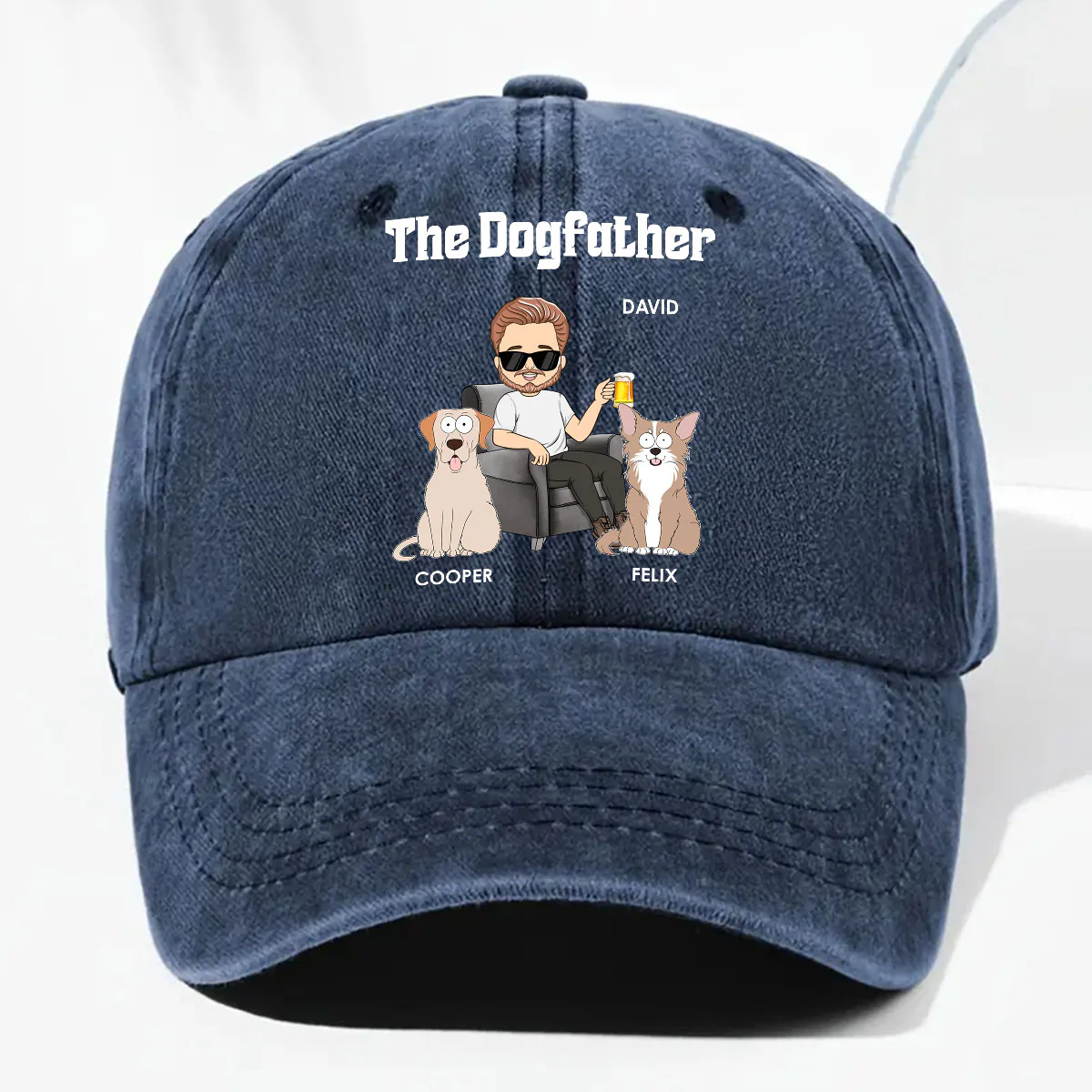The Dog Parents - Personalized Custom Vintage Washed Denim Cap - Image 3