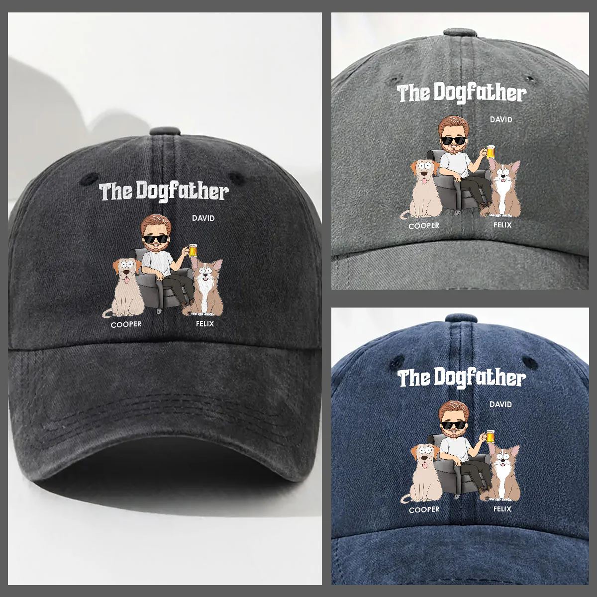 The Dog Parents - Personalized Custom Vintage Washed Denim Cap - Image 4