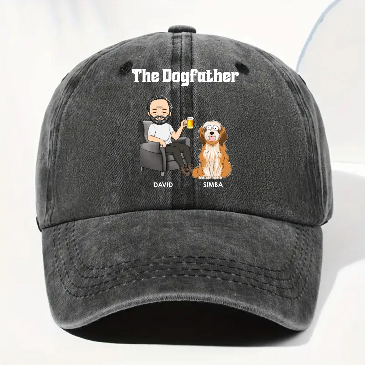 The Dog Parents - Personalized Custom Vintage Washed Denim Cap - Image 8