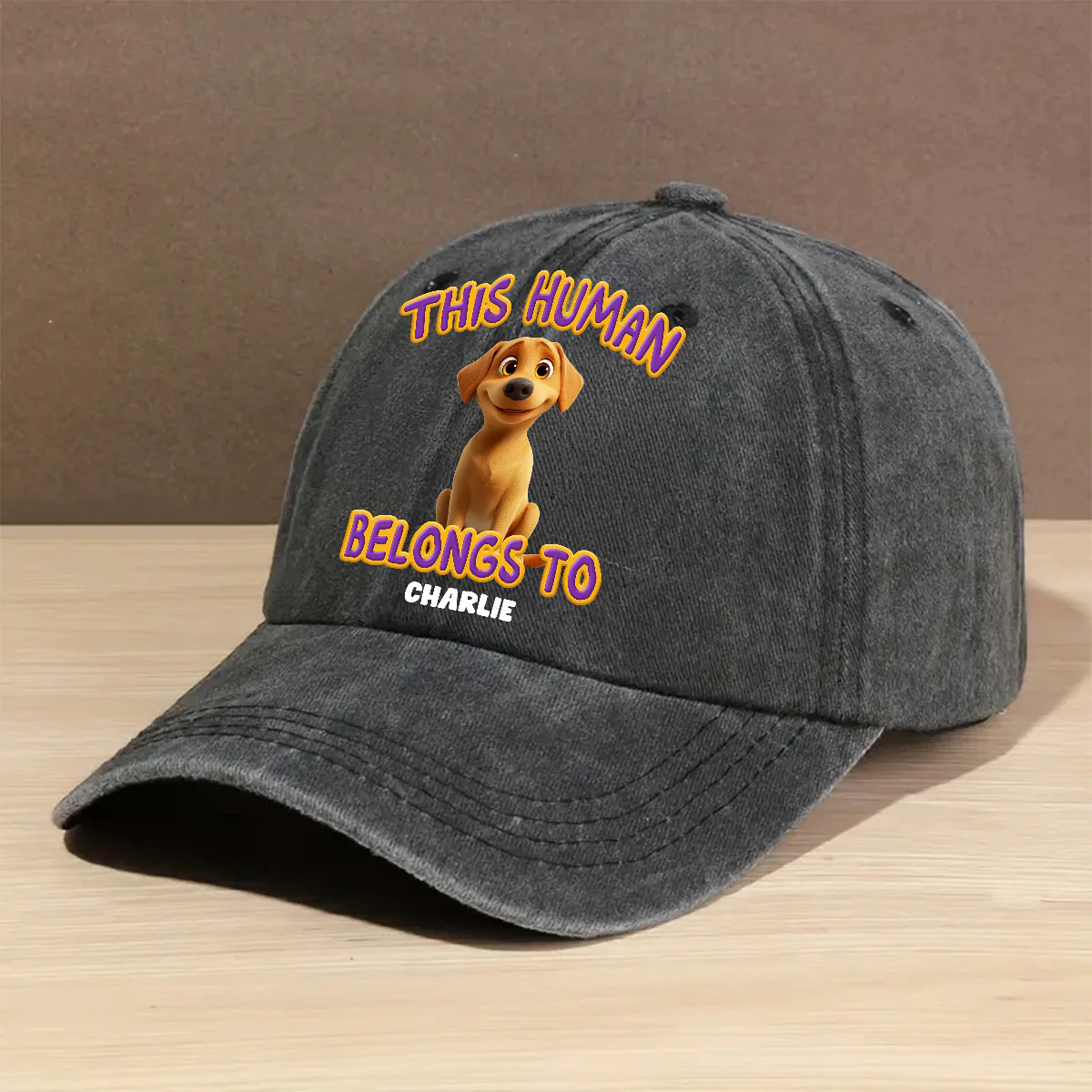 This Human Belongs To Lovely Dog - Personalized Custom Vintage Washed Denim Cap - Image 5