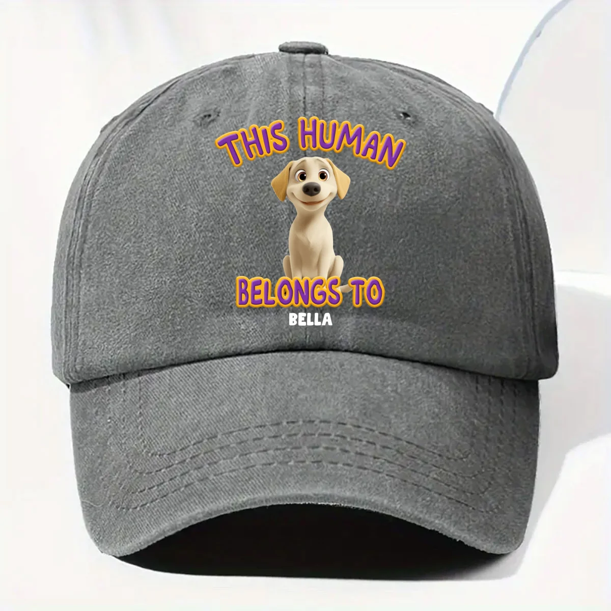 This Human Belongs To Lovely Dog - Personalized Custom Vintage Washed Denim Cap - Image 8