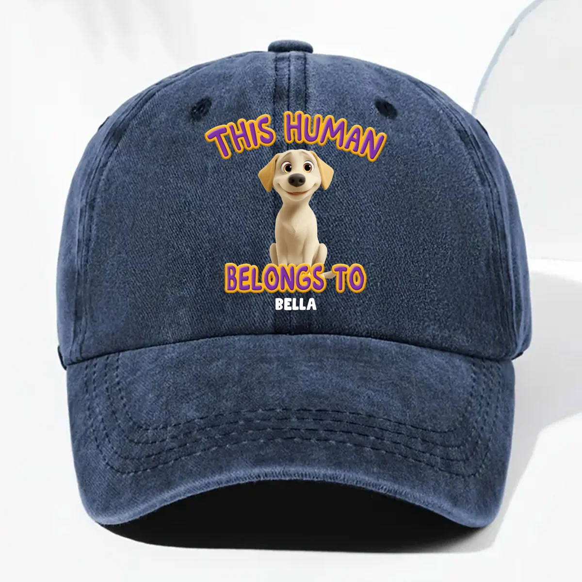 This Human Belongs To Lovely Dog - Personalized Custom Vintage Washed Denim Cap - Image 9