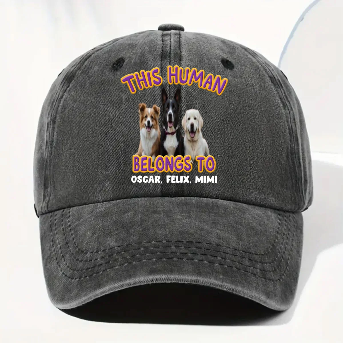 This Human Belongs To Lovely Dog Photo - Personalized Custom Vintage Washed Denim Cap - Image 5