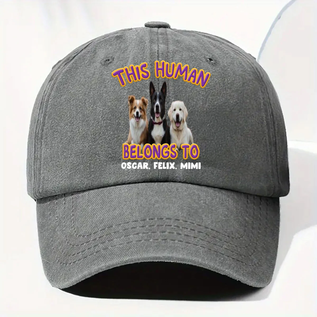 This Human Belongs To Lovely Dog Photo - Personalized Custom Vintage Washed Denim Cap - Image 6